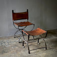 Spanish Leather and Iron Chair with Bench
